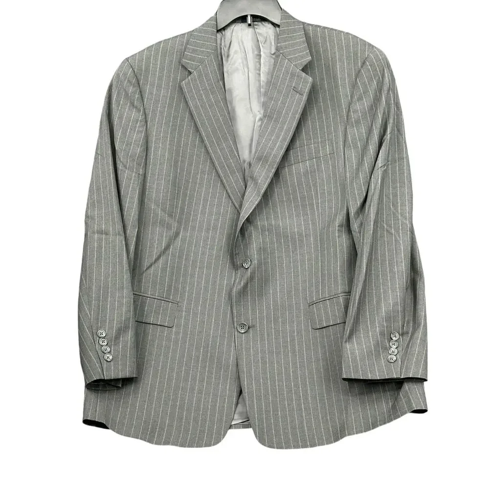 Hart Schaffner‎ Marx Suit Jacket Mens 44R Gray Pinstripe Gold Trumpeter Wool USA